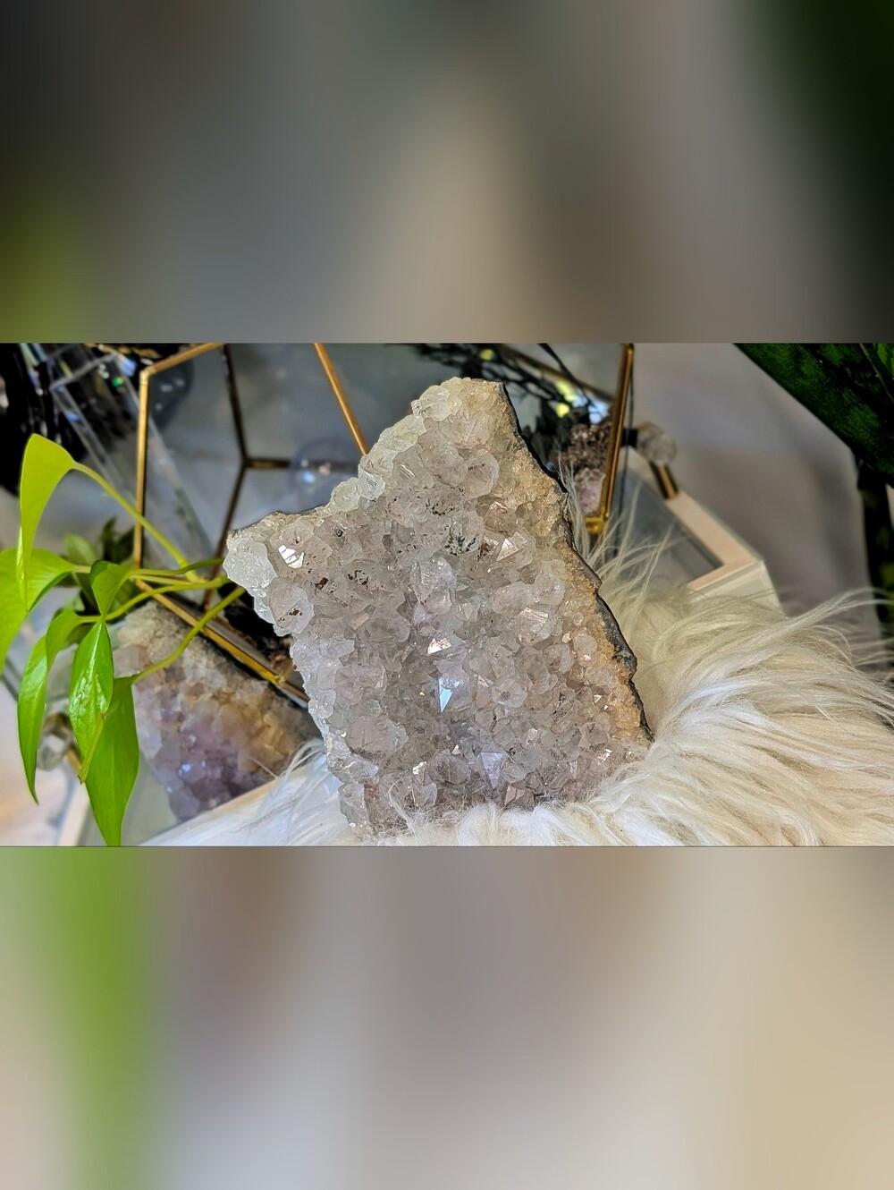 Clear Amethyst & Goethite Crystal Cluster